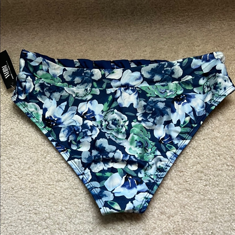 White House Black Market Floral Bikini Bottom with Gold Accents